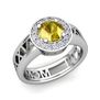 Build Roman Numeral Halo Engagement Ring with Diamond and Gemstone
