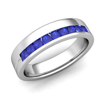 Channel Set Mens Comfort Fit Sapphire Wedding Band in Platinum, 5mm