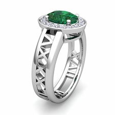 Custom Halo Gemstone Engagement Ring in Roman Numeral Band