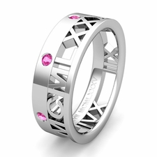 Custom Roman Numeral Diamond or Gemstone Wedding Ring in Gold or Platinum