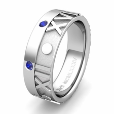 Custom Roman Numeral Diamond or Gemstone Wedding Band in Gold or Platinum