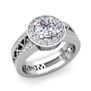 Custom Roman Numeral Halo Engagement Ring with Diamond and Gemstone