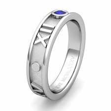 Custom Roman Numeral Wedding Ring with Solitaire Diamond and Gemstone, 5mm