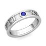 Custom Roman Numeral Wedding Ring with Solitaire Diamond and Gemstone, 5mm