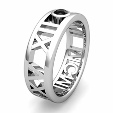 Custom Modern Roman Numeral Wedding Ring with Diamond and Gemstone, 7mm
