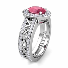 Build Halo Setting Roman Numeral Gemstone Diamond Engagement Ring