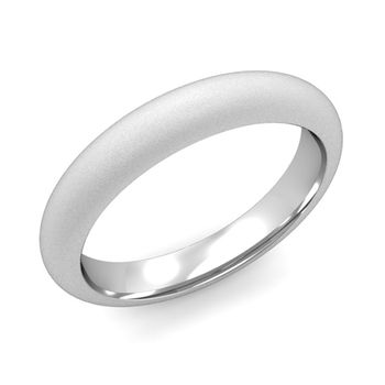 Dome Comfort Fit Wedding Band in 14k White or Yellow Gold, Satin Finish, 4mm