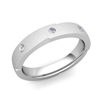 Flat Diamond Wedding Anniversary Ring in 14k Gold Brushed Ring, 5mm