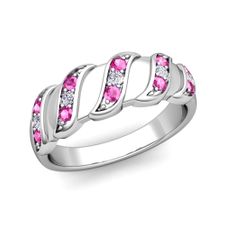 Geometric Diamond Pink Sapphire Mens Wedding Ring Band in Platinum, 8mm
