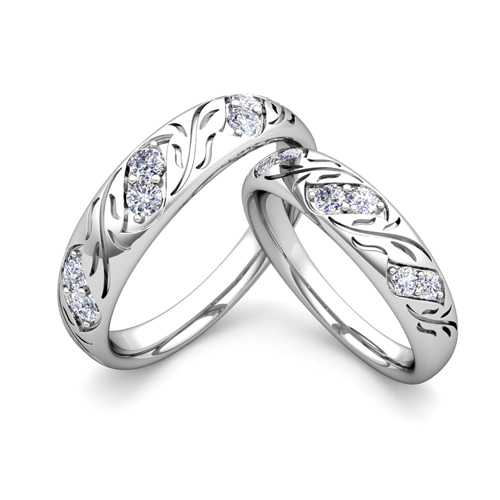 His and Hers Matching Diamond Wedding Band in Platinum|My Love