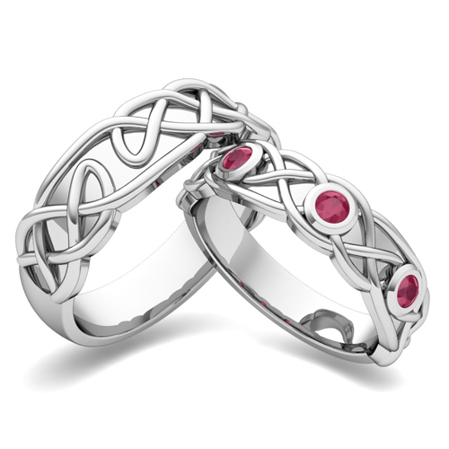 My Love Matching Wedding Band in 14k Gold Celtic Ruby Wedding Ring