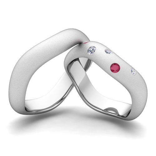 Matching Wedding Band in 14k Gold Curved Diamond and Ruby Ring