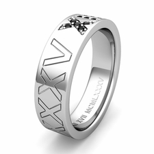 Custom Pave Set Roman Numeral Wedding Band with Diamond or Gemstone