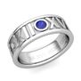 Custom Roman Numeral Wedding Ring with Solitaire Diamond and Gemstone, 7mm