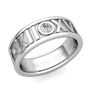 Custom Roman Numeral Wedding Ring with Solitaire Diamond and Gemstone, 7mm