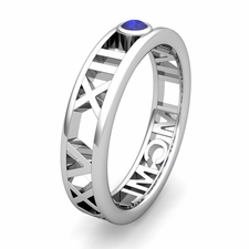 Custom Modern Roman Numeral Wedding Ring with Diamond and Gemstone, 5mm