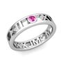 Custom Modern Roman Numeral Wedding Ring with Diamond and Gemstone, 5mm