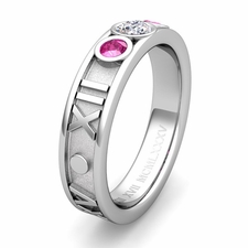 Custom Roman Numeral Wedding Band in 3 Stone Ring Setting