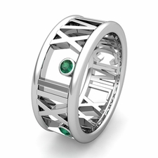 Custom Made 3 Stone Roman Numeral Wedding Ring Band, 9mm