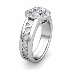 Custom Roman Numeral Halo Engagement Ring with Diamond and Gemstone