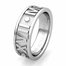 Custom Classic Roman Numeral Wedding Ring Band in Gold or Platinum, 7mm