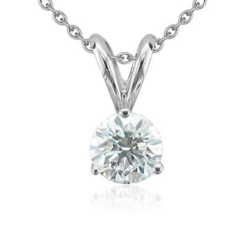Solitaire Diamond Necklace in 14k White Gold, 3-Prong (G, SI1, 0.75 ct)