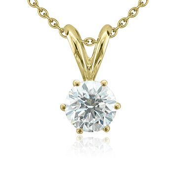 Solitaire Diamond Necklace in 14k Yellow Gold, 6 Prong (G, SI1, 0.75 ct)