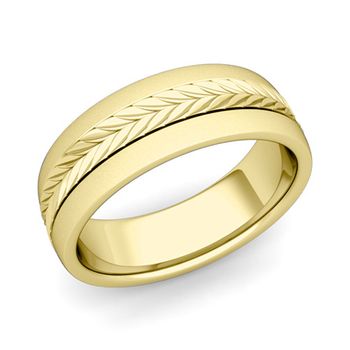 Garland Comfort Fit Wedding Band in 18k Gold Satin Matte Finish Ring, 7mm