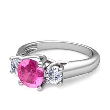 Trellis Diamond and Pink Sapphire Three Stone Ring in Platinum, 5mm