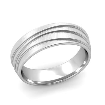 Wave Comfort Fit Wedding Ring in Platinum Mixed Brushed Finish Band, 6mm