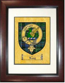 Lang Clan Leslie Tartan / Clan Badge Framed Print