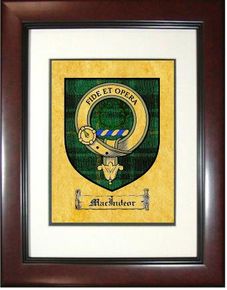 Macindeor Clan Macarthur Tartan / Clan Badge Framed Print