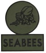 6" tall X 5" (OD) Olive Drab green seabee patch (gun Left)
