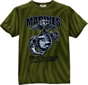 80215 BLACK INK 1-SIDED - OLIVE DRAB ''MARINES'' G & A ''FIRST TO FIGHT'' T-SHIRT