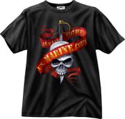 80250 BLACK INK 1-SIDED - ''MARINES'' 5-COLOR SKULL/RIBBON T-SHIRT 
