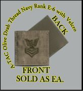 A-TACS NAVY RANK E-6 OLIVE DRAB thread   with Velcro(r) backing.