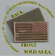 AMERICAN FLAGS  1 7/8 X 3 1/4 INCH MULTICAM - Reversed - BROWN THREAD With Velcro