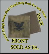 ATACS FOLIAGE GREEN USN RANK E4 in black thread with Velcro(r) backing