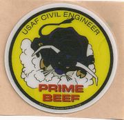 COMMAND HARDHAT STICKERS, USAF CIVIL ENGINEER PRIME BEEF BLACK COMMAND HARDHAT STICKER