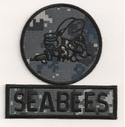  Navy digital Camo seabee Patch (gun Left) 3-Color BLACK
