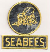 Navy digital Camo seabee Patch (gun Left) 3-Color Gold
