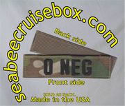 O NEG BLOOD TYPE IN BLACK ON MULTICAM TAPE With Velcro