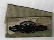 officer US NAVY, Expeditionary Warfare Specialist qualification in Breast Device in (OCP) MultiCam with hook fastener, note Velcro or equivalent