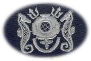 17: DIVING MEDICAL TECH, Breast Device, Embroidered in GOLD Thread on TAN fabric