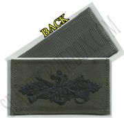 Seabee Combat Warfare in black on OD Green fabric with velcro