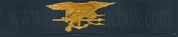 Special Warfare, (NAVY SEAL), Breast Device, Embroidered in Sliver  Gold Thread on BLUE coverall fabric