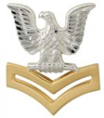 Navy Cap Device - E-5 Good Conduct Silver Eagle with Gold Chevrons