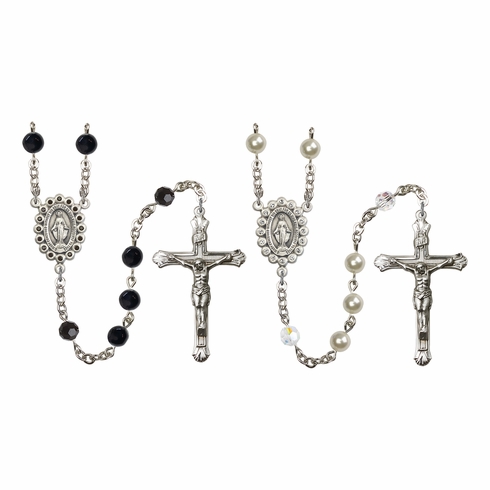 Bliss Silver Black Onyx and Crystal Pearl Wedding Rosary Set