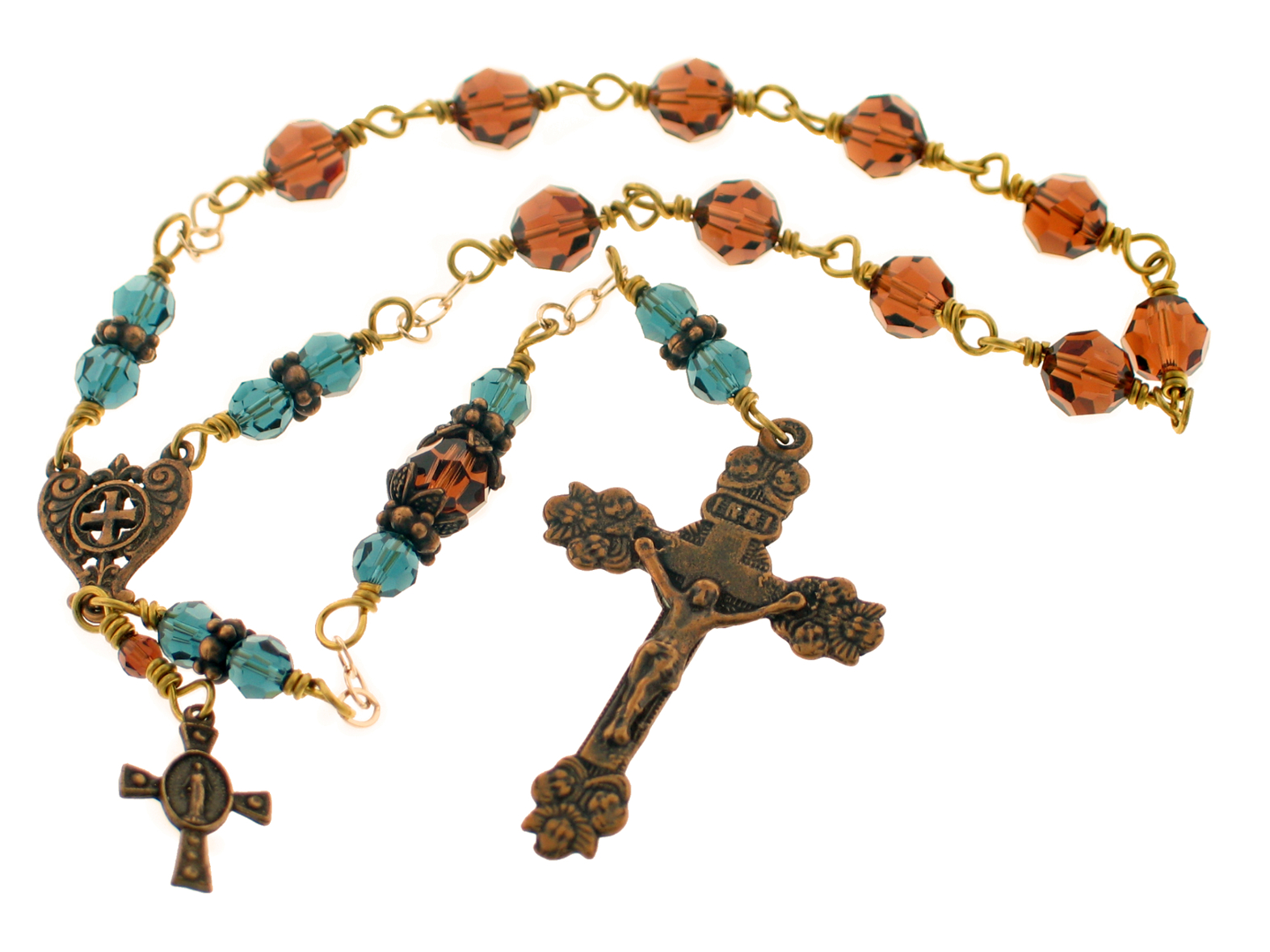 Handmade Bronze Angel Crystal Decade Pocket Rosary
