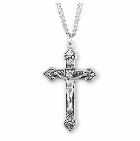 Heart Tip Sterling Silver Crucifix Pendant Necklace by HMH Religious